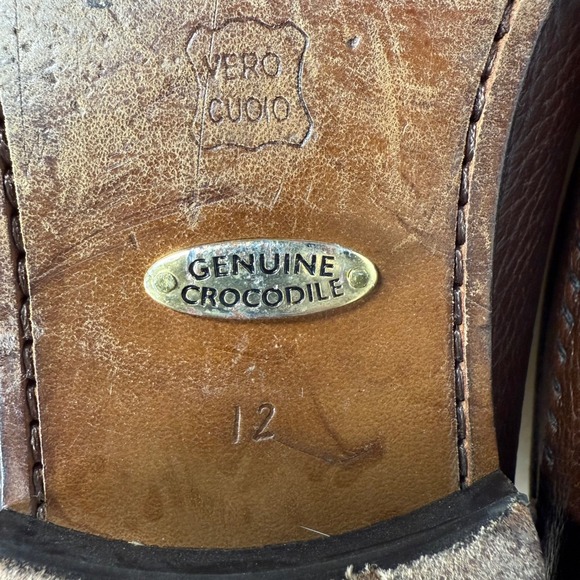 Alan Payne Genuine Crocodile & Pebbled Leather Loafers Mens 12 Made in Italy - Picture 12 of 16